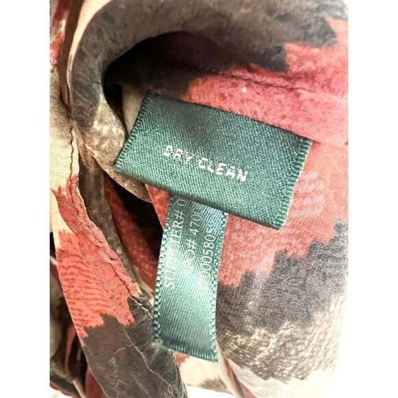 Lauren Ralph Lauren 100% Silk Top Womens 1X Brown Brick Red Aztec Southwestern - Picture 7 of 10